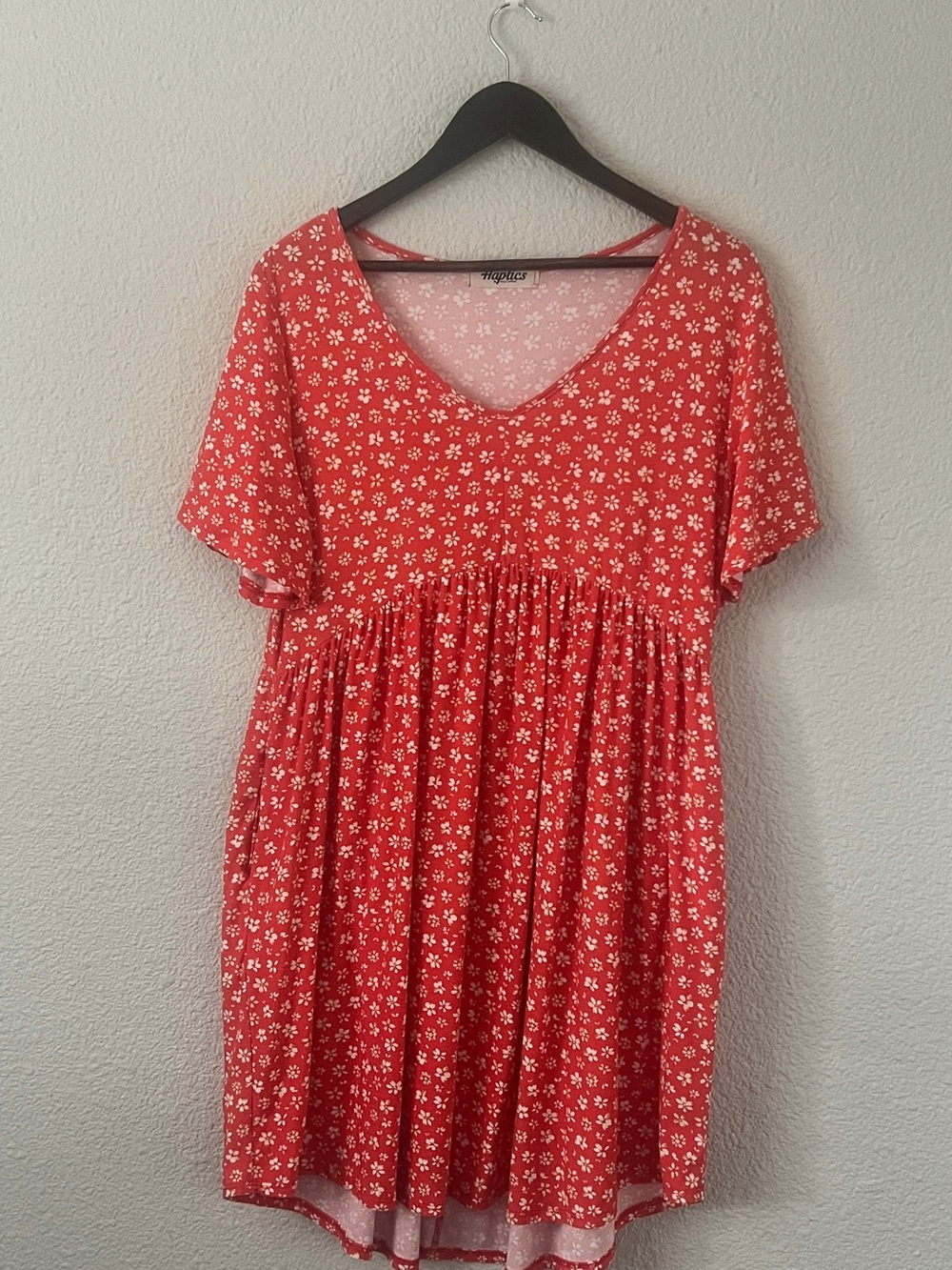 Haptics Coral Orange Floral Babydoll Dress